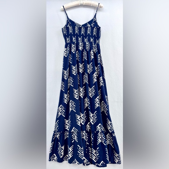 MWT Aerie Women’s Blue Ikat White Tribal Print Boho Cut Out Long Maxi Dress Sz S - Picture 8 of 15